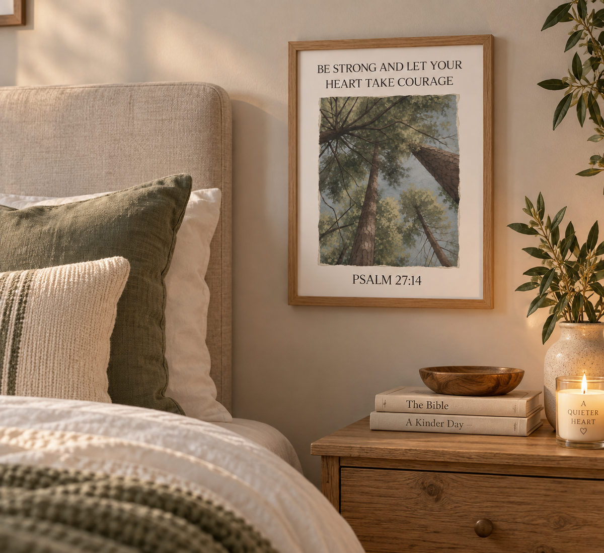 Be Strong And Let Your Heart Take Courage Scripture Print | Psalm 27:14 | Christian Wall Art | Faith Decor