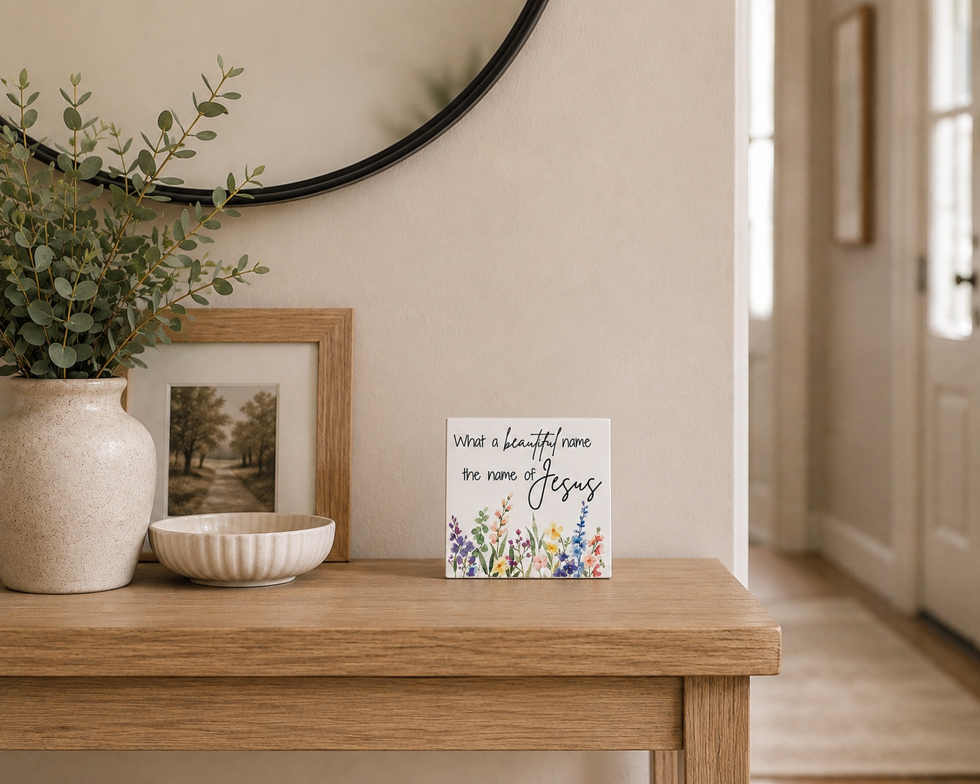What A Beautiful Name - Jesus Scripture Block | Christian Home Decor | Faith Decor