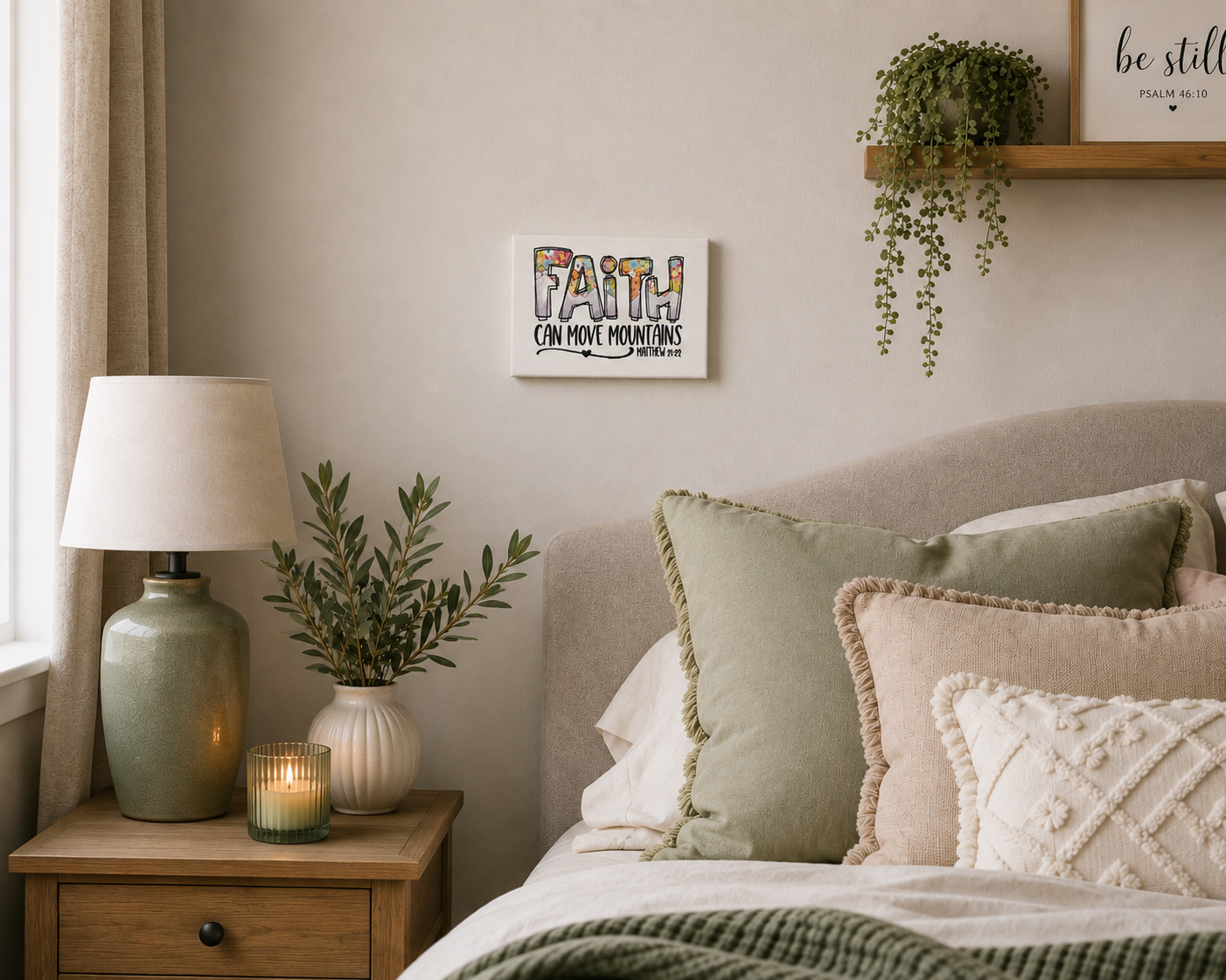 Faith Can Move Mountains Canvas | Matthew 21:22 Christian Wall Art | Faith Decor