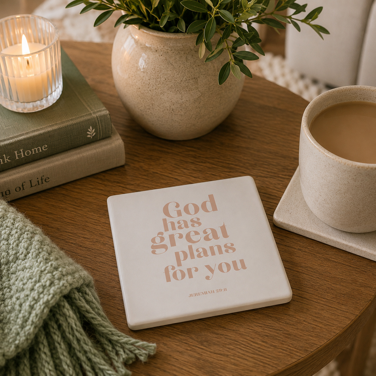 God Has Great Plans For You Ceramic Coaster | Christian Home Decor | Faith Coasters