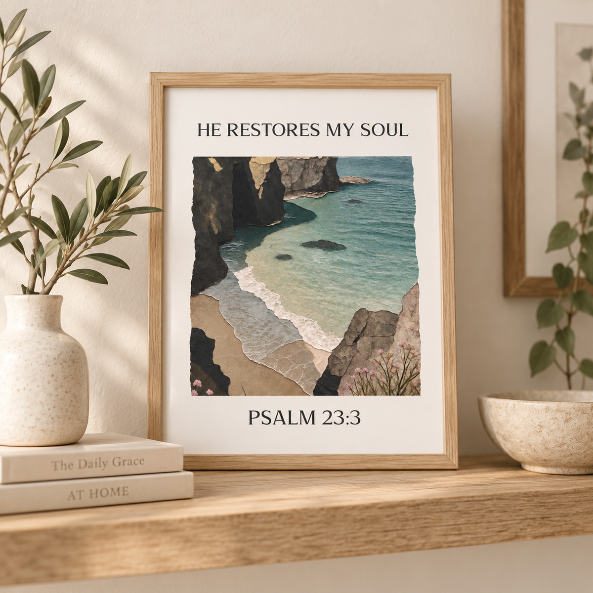 He Restores My Soul Scripture Print | Psalm 23 | Christian Wall Art | Faith Decor