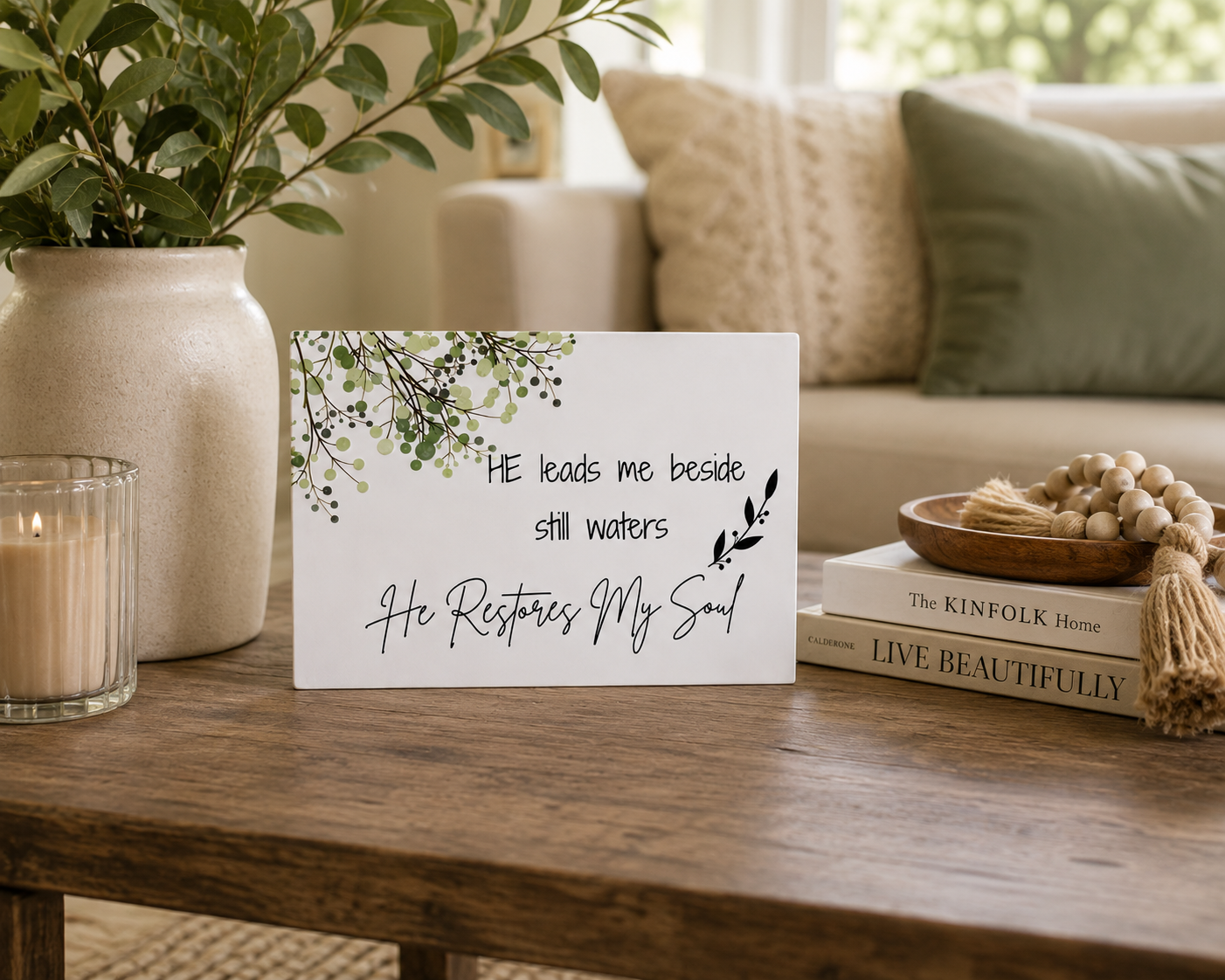 He Leads Me Beside Still Waters He Restores My Soul Scripture Block | Psalm 23 Home Decor |