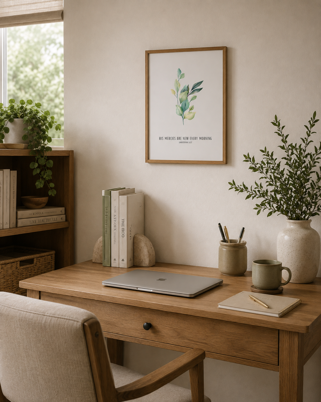 His Mercies Are New Every Morning Lamentations 3:23 | Green Botanical Scripture Print | Faith Home Decor