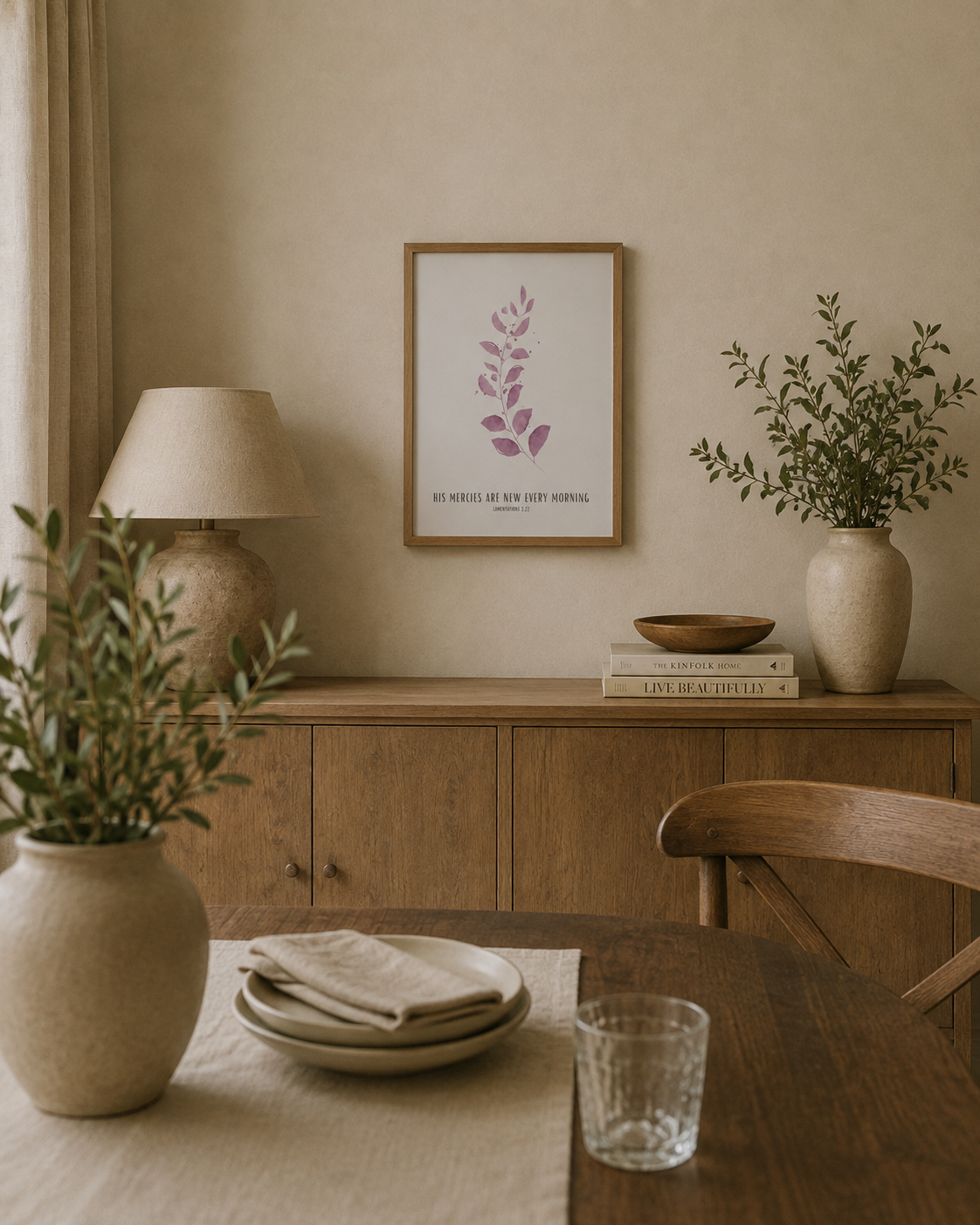 His Mercies Are New Every Morning Lamentations 3:22 | Pink Botanical Scripture Print | Faith Home Decor