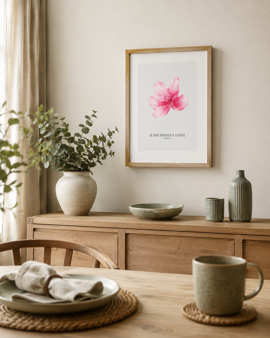 He Who Promised Is Faithful Hebrews 10:23 | Pink Blossom Scripture Print |Faith Home Decor