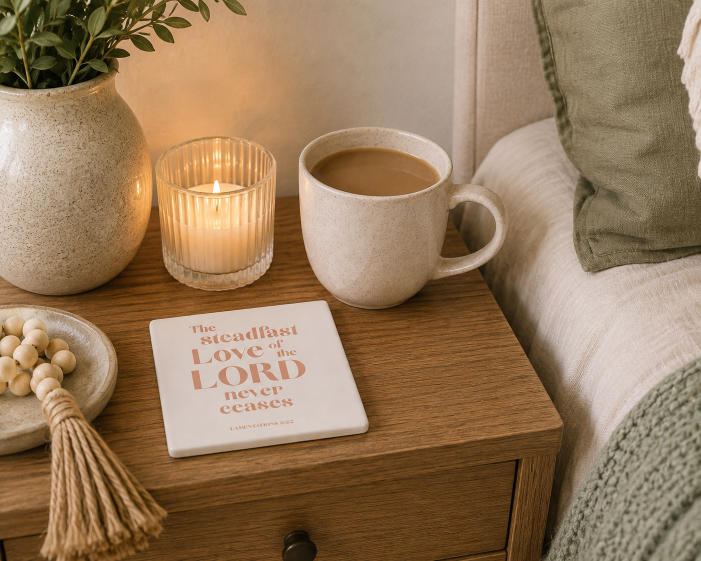 The Steadfast Love Of The Lord Ceramic Caoster | Christian Home Decor | Faith Coasters