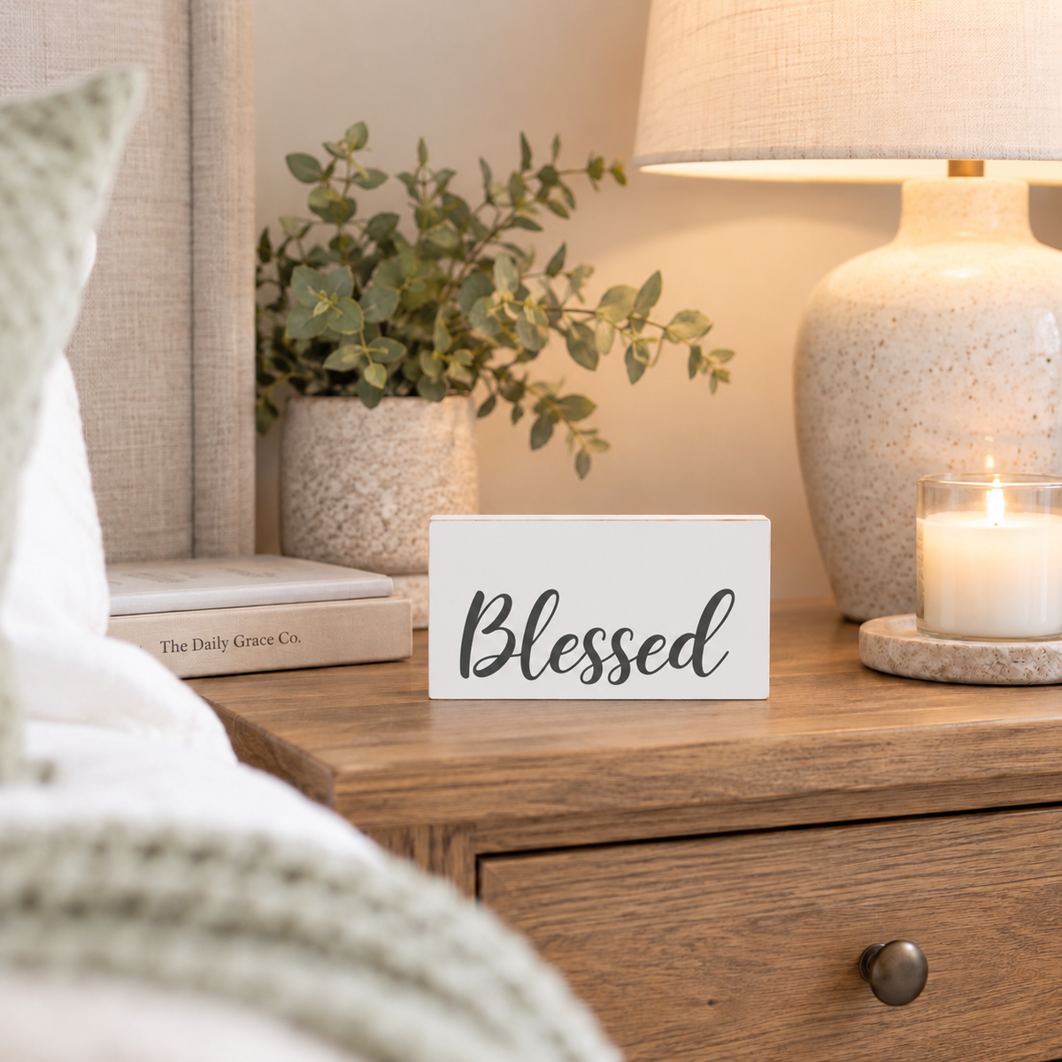 Blessed Freestanding Faith Filled Scripture Block | Christian Home Decor | Faith Filled Home