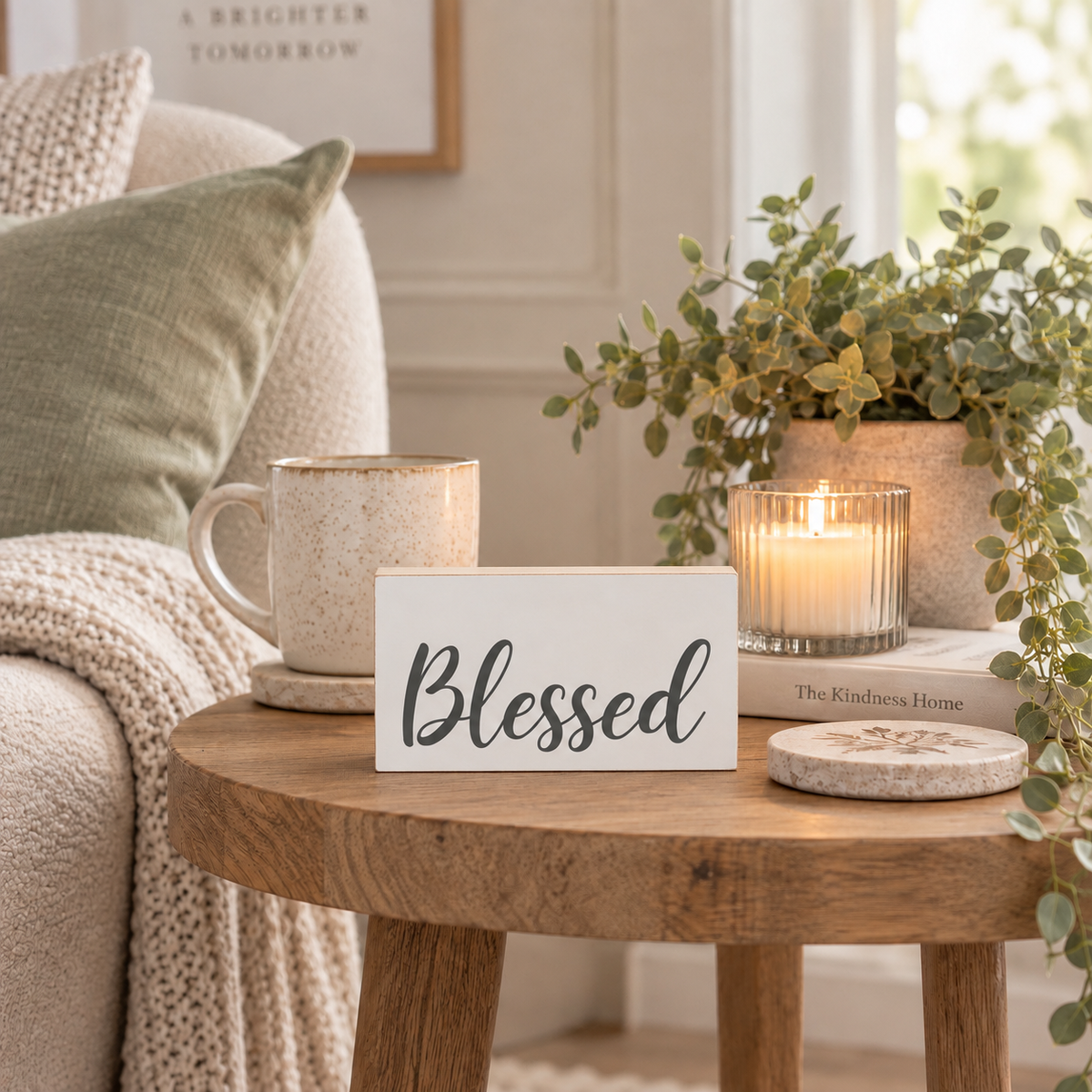 Blessed Freestanding Faith Filled Scripture Block | Christian Home Decor | Faith Filled Home