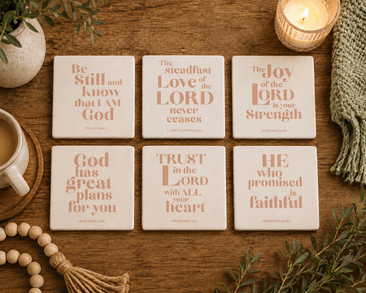 Build Your Own Faith Filled Ceramic Coaster Set | Mix & Match - Sets of 2, 4 or 6