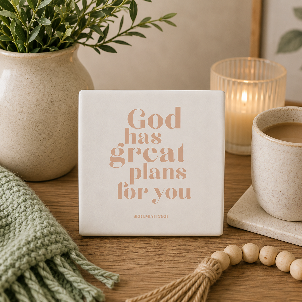 God Has Great Plans For You Ceramic Coaster | Christian Home Decor | Faith Coasters