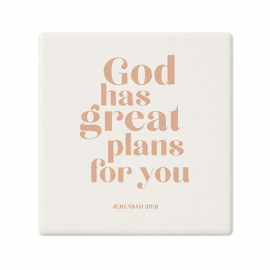 God Has Great Plans For You Ceramic Coaster | Christian Home Decor | Faith Coasters