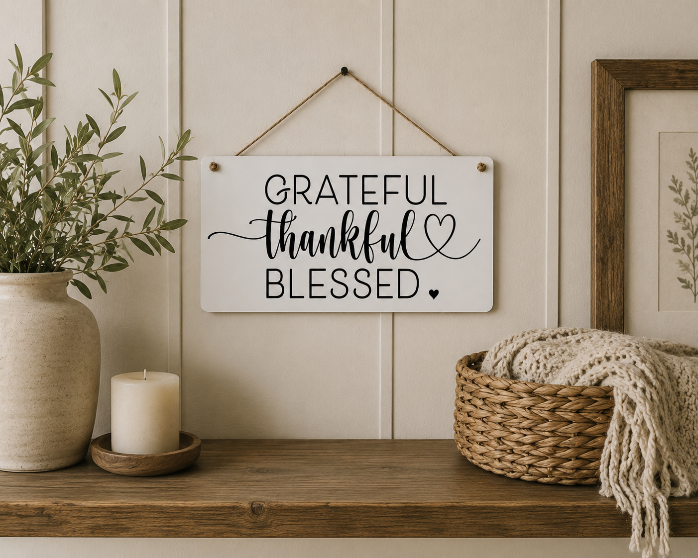 Grateful Thankful Blessed Faith Inspired Hanging Sign | Faith Filled Home Decor