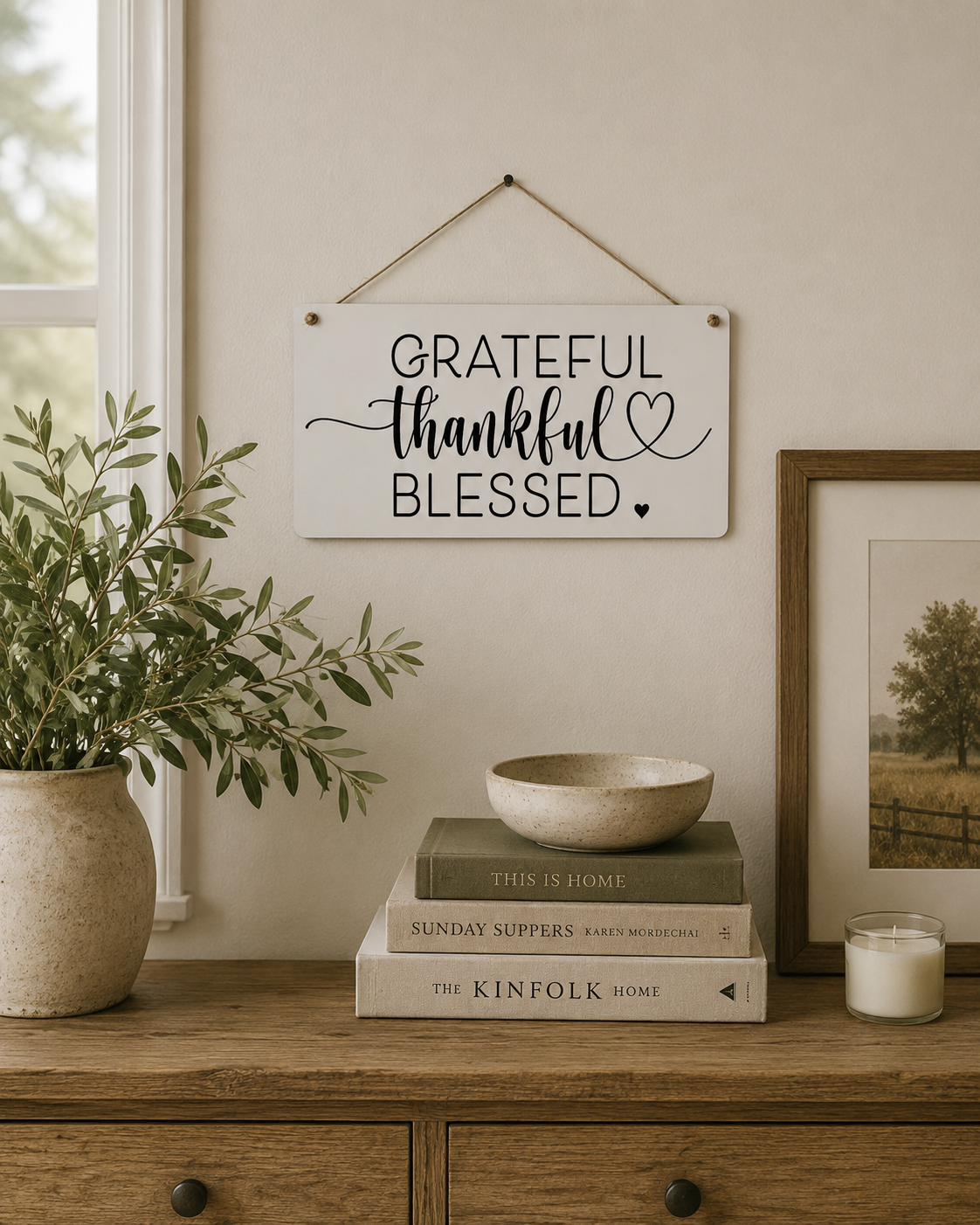 Grateful Thankful Blessed Faith Inspired Hanging Sign | Faith Filled Home Decor