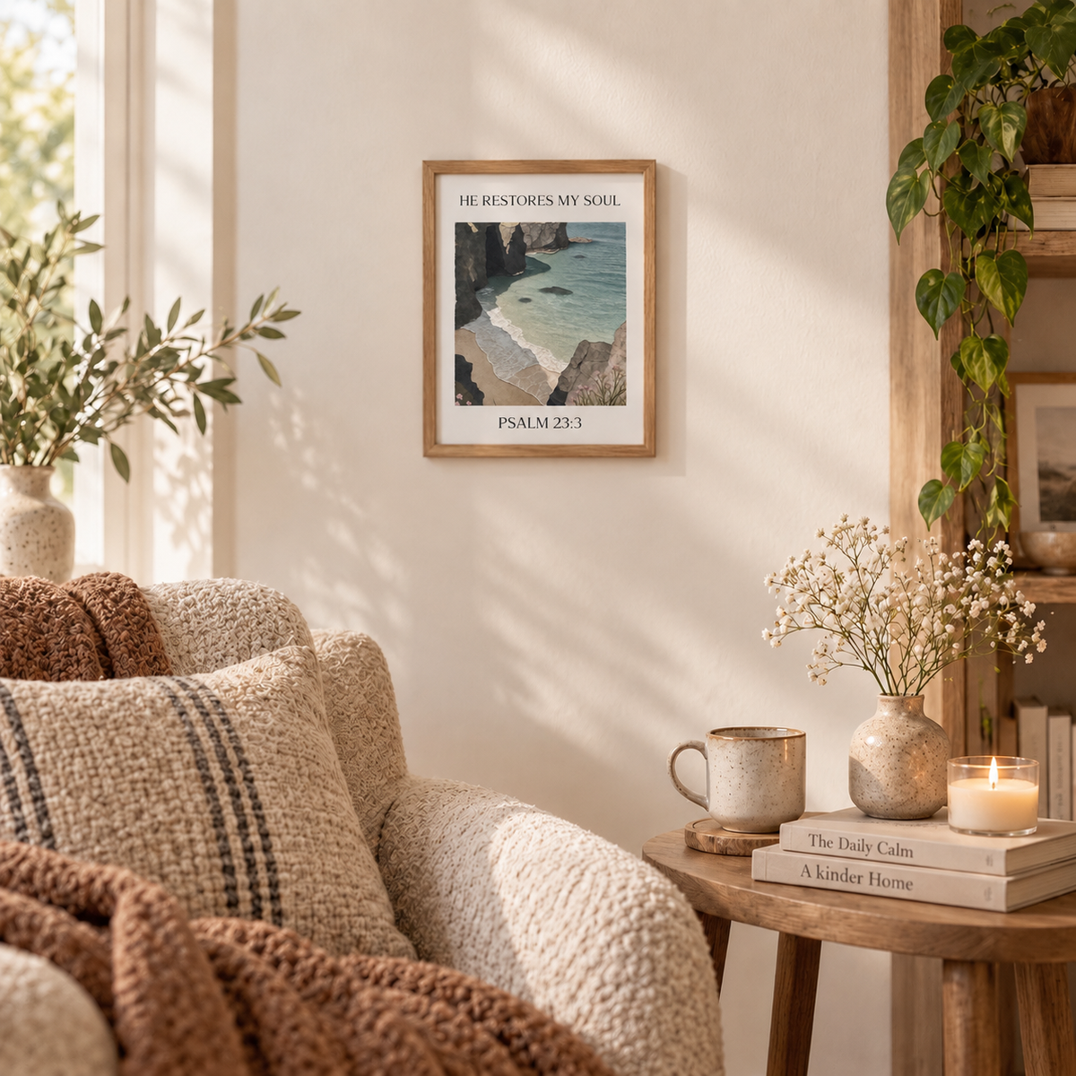 He Restores My Soul Scripture Print | Psalm 23 | Christian Wall Art | Faith Decor
