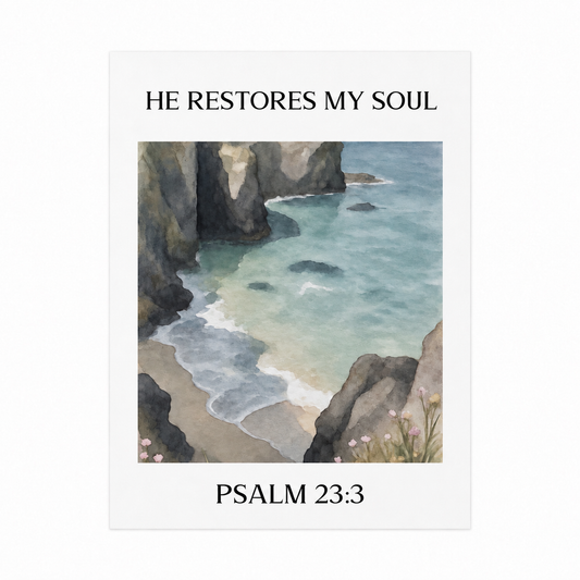 He Restores My Soul Scripture Print | Psalm 23 | Christian Wall Art | Faith Decor