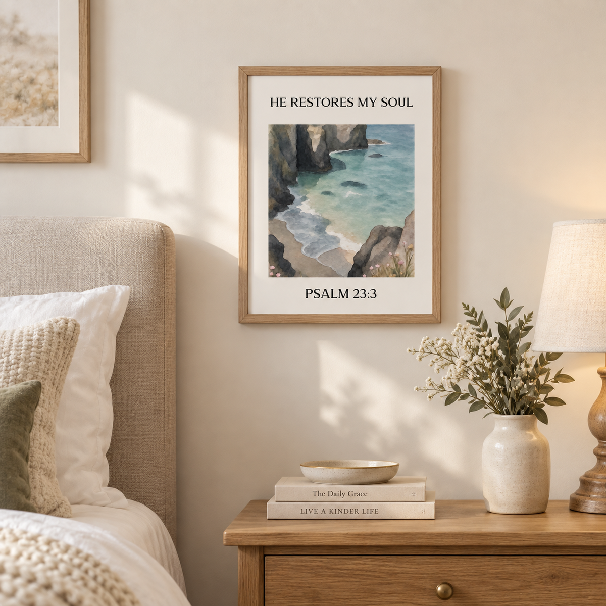 He Restores My Soul Scripture Print | Psalm 23 | Christian Wall Art | Faith Decor