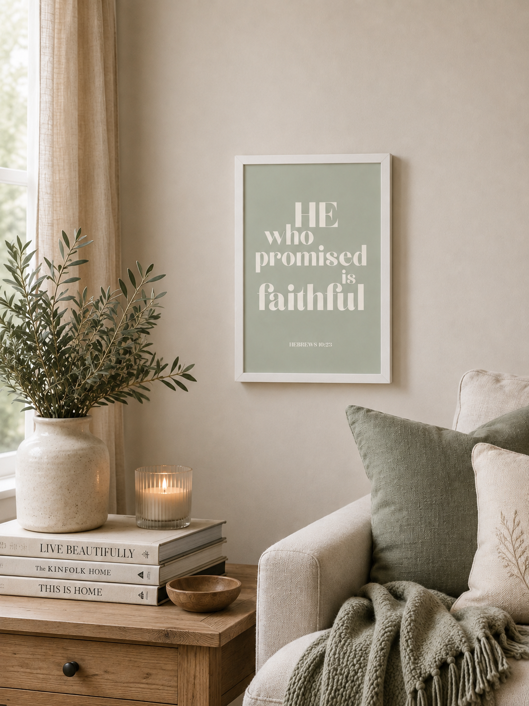 He Who Promised Is Faithful Scripture Print |Hebrews 10:23 Christian Wall Art | Faith Based Home Decor