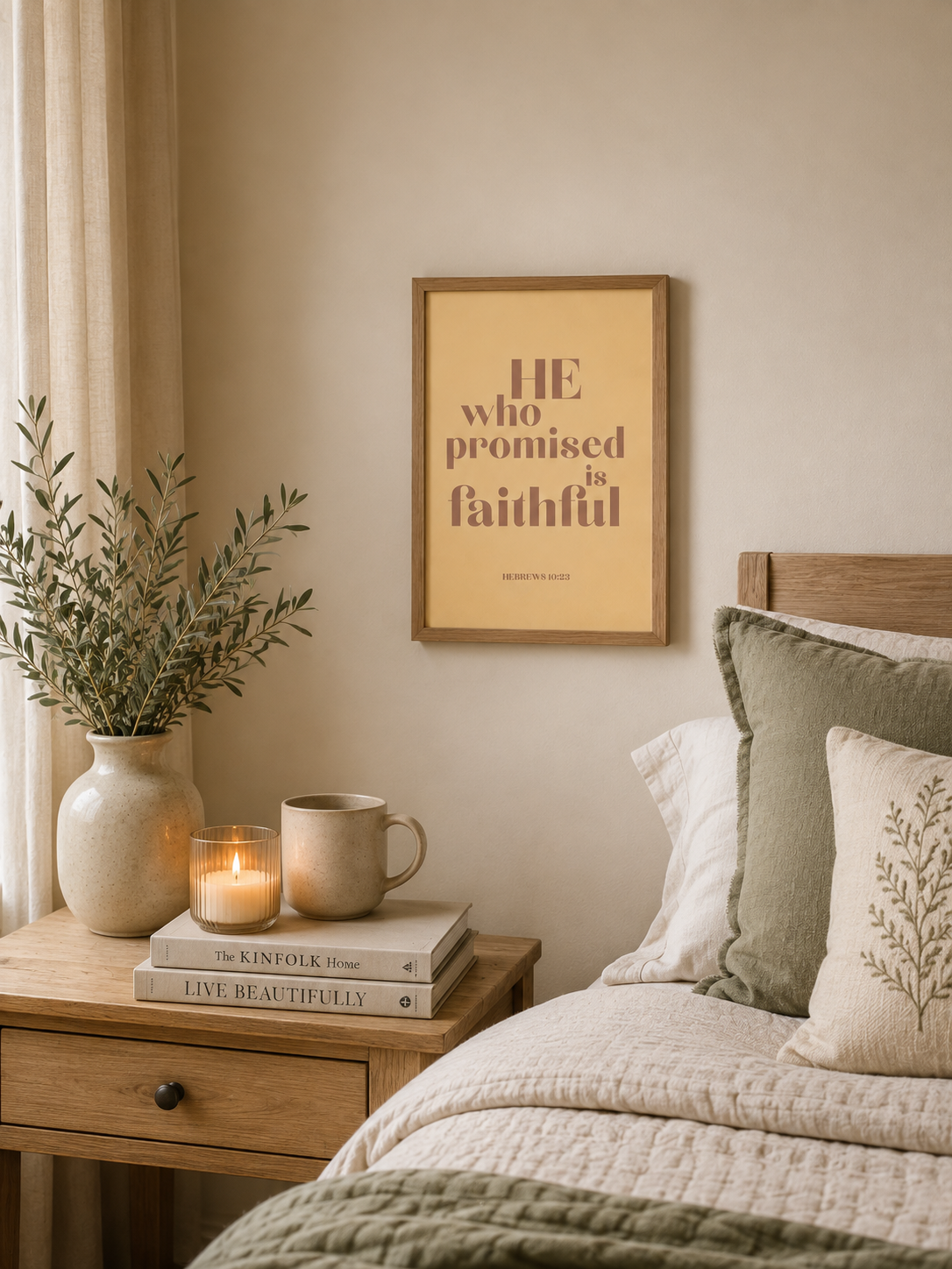 He Who Promised Is Faithful Scripture Print |Hebrews 10:23 Christian Wall Art | Faith Based Home Decor