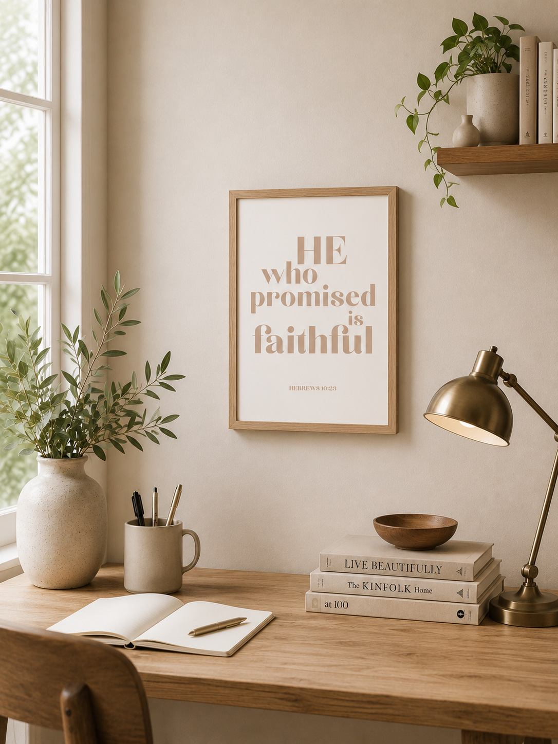 He Who Promised Is Faithful Scripture Print |Hebrews 10:23 Christian Wall Art | Faith Based Home Decor