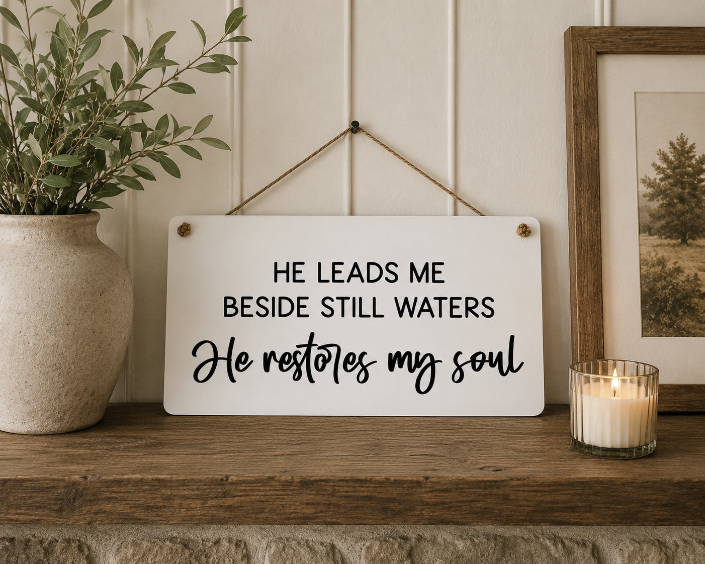 He Leads Me Beside Still Waters Sign | Psalm 23 | Christian Wall Decor