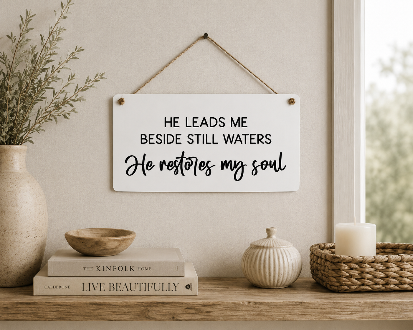 He Leads Me Beside Still Waters Sign | Psalm 23 | Christian Wall Decor