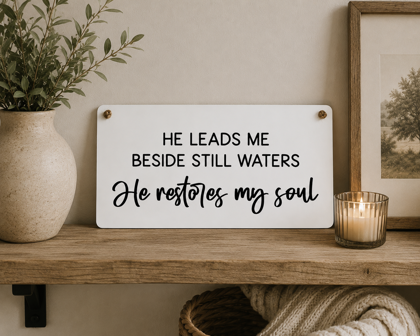 He Leads Me Beside Still Waters Sign | Psalm 23 | Christian Wall Decor