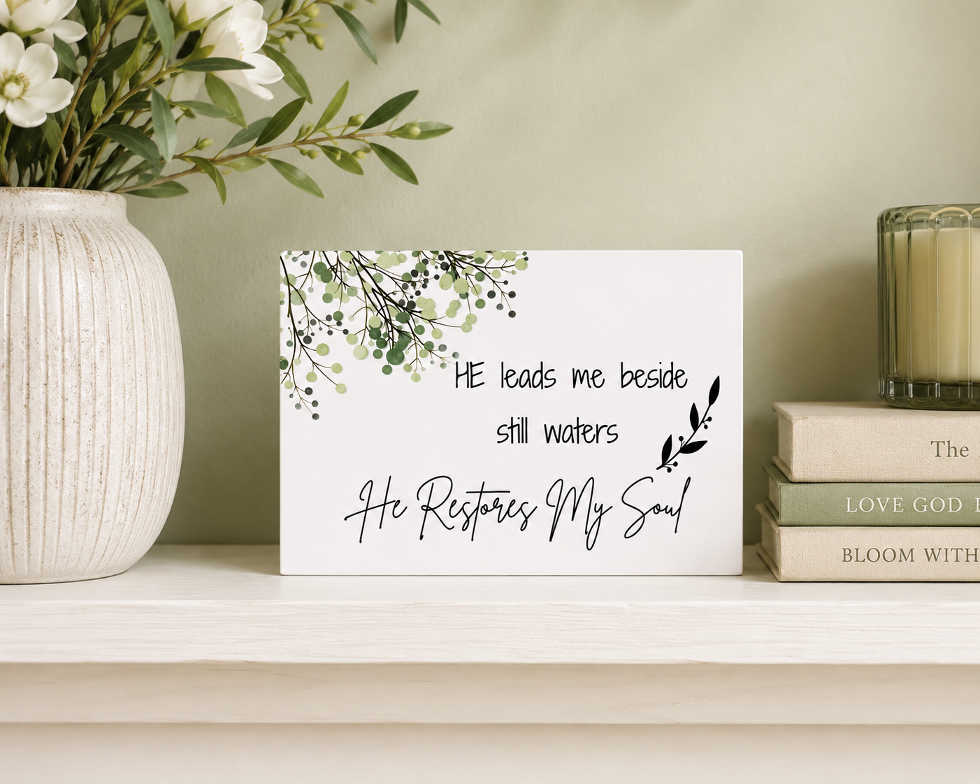 He Leads Me Beside Still Waters He Restores My Soul Scripture Block | Psalm 23 Home Decor |