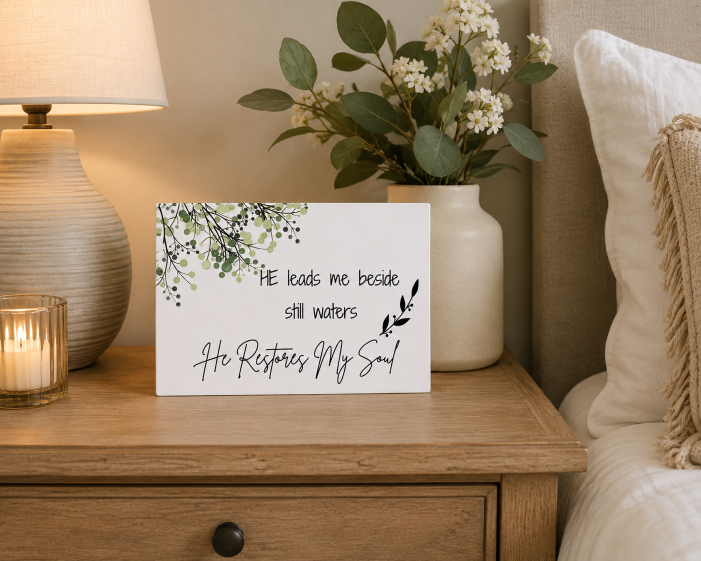 He Leads Me Beside Still Waters He Restores My Soul Scripture Block | Psalm 23 Home Decor |