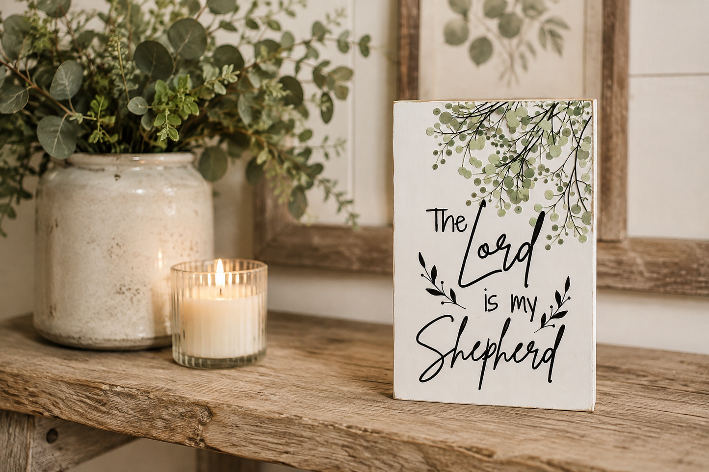 The Lord Is My Shepherd Scripture Block | Psalm 23 Christian Home Decor | Faith Decor