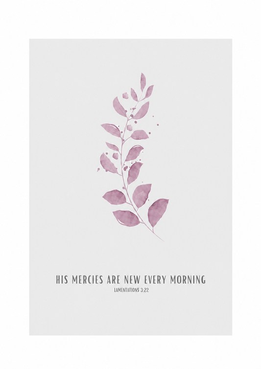 His Mercies Are New Every Morning Lamentations 3:22 | Pink Botanical Scripture Print | Faith Home Decor