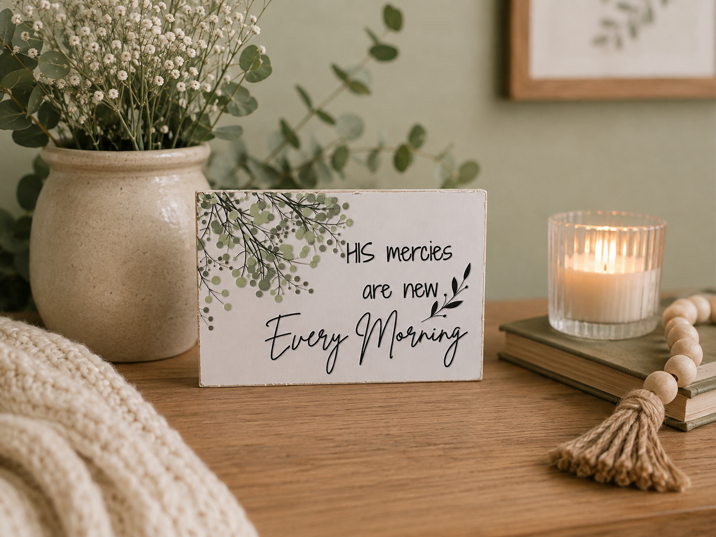 His Mercies Are New Every Morning Scripture Block | Christian Home Decor | Faith Decor