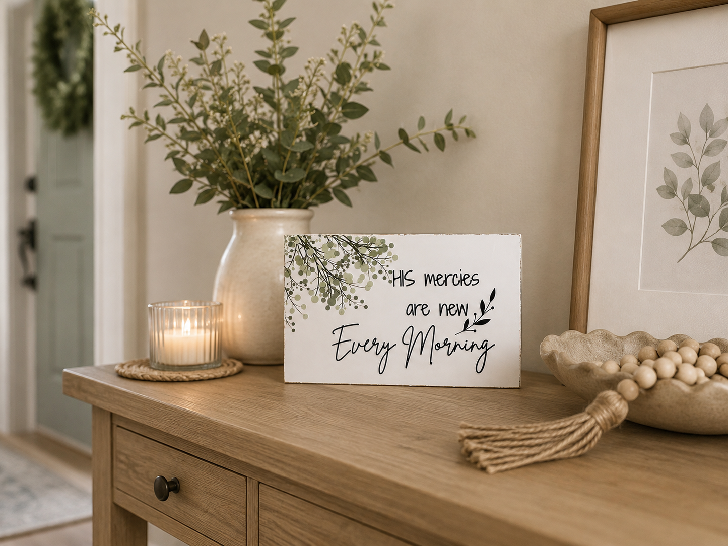 His Mercies Are New Every Morning Scripture Block | Christian Home Decor | Faith Decor