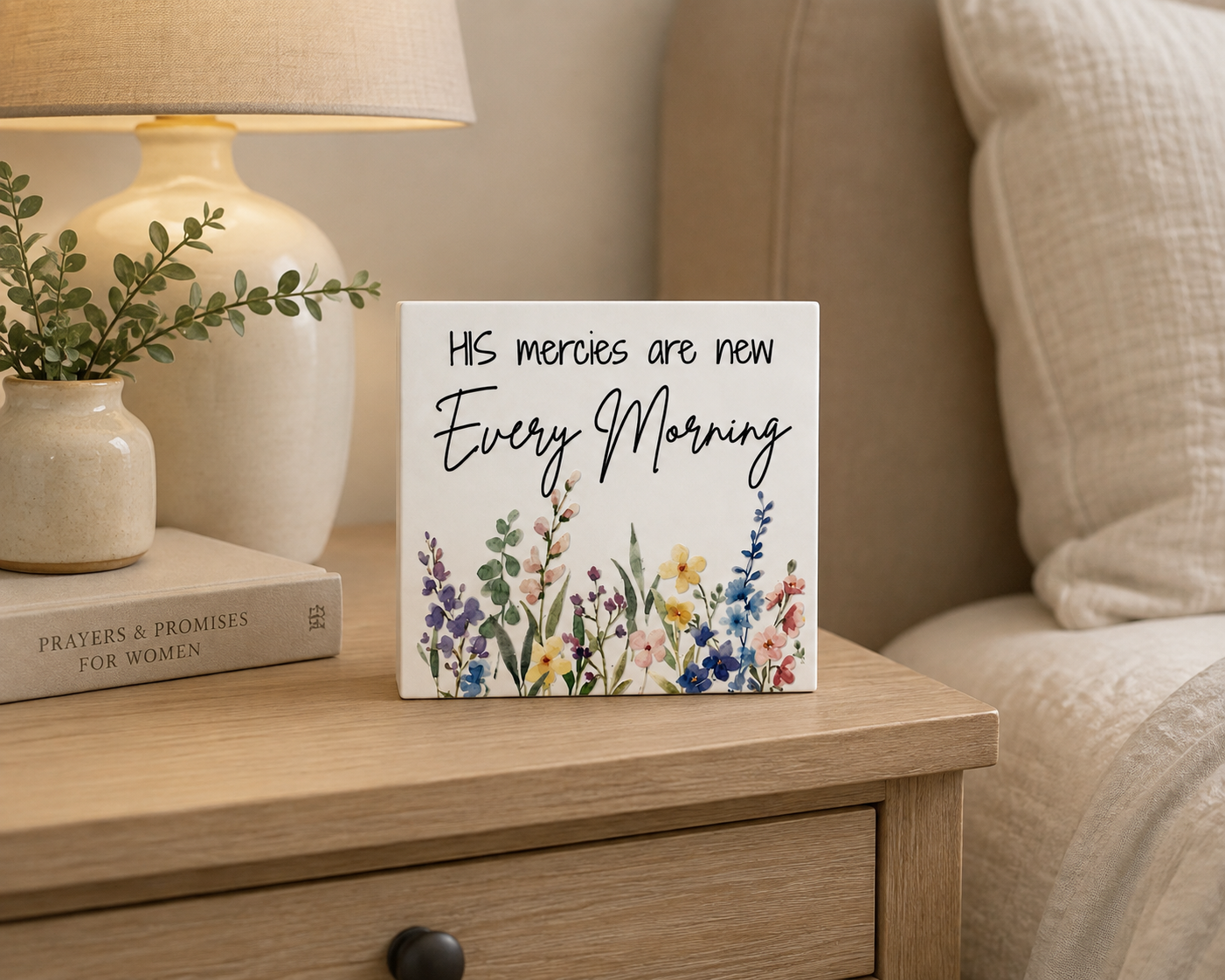 His Mercies Are New Every Morning Scripture Block | Christian Home Decor | Faith Home Decor
