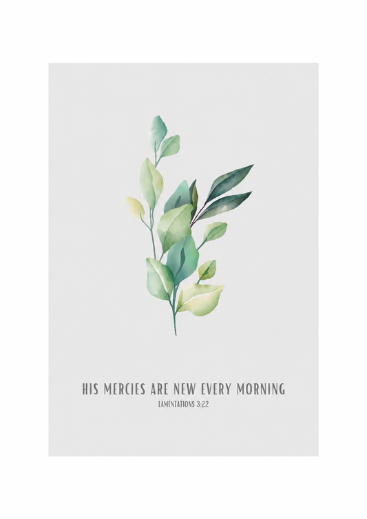 His Mercies Are New Every Morning Lamentations 3:23 | Green Botanical Scripture Print | Faith Home Decor