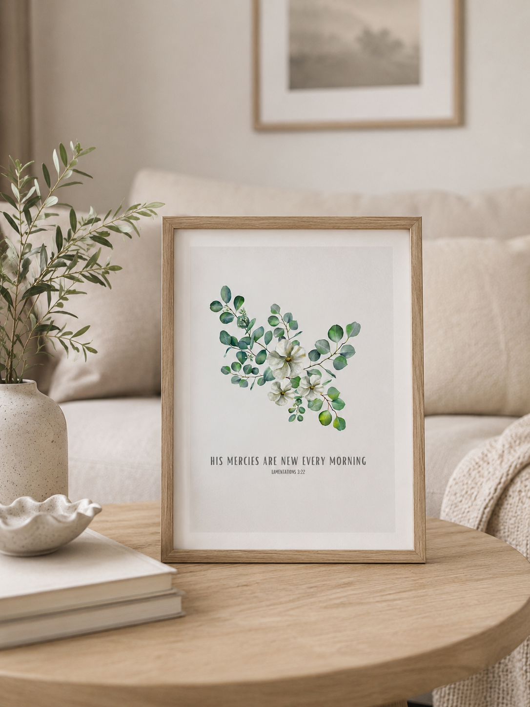 His Mercies Are New Every Morning Lamentations 3:22 | Green Eucalyptus Scripture Print