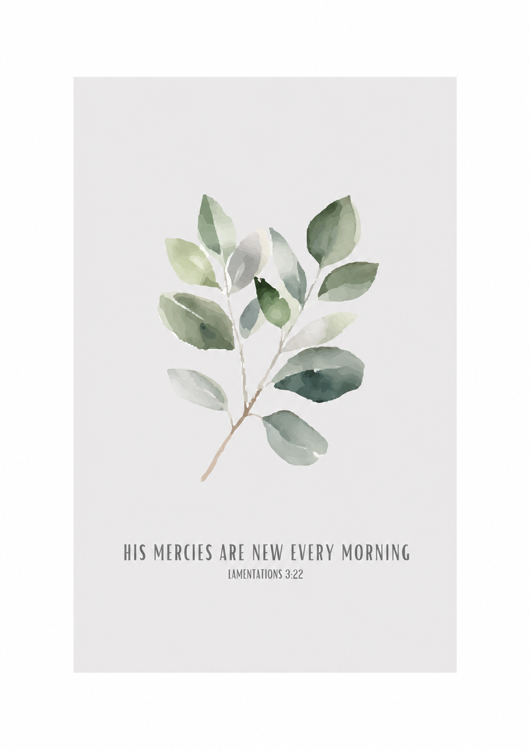 His Mercies Are New Every Morning Lamentations 3:23 | Green Leaf Scripture Print | Faith Home Decor