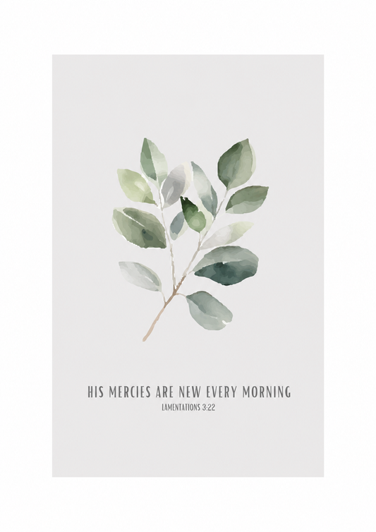 His Mercies Are New Every Morning Lamentations 3:23 | Green Leaf Scripture Print | Faith Home Decor