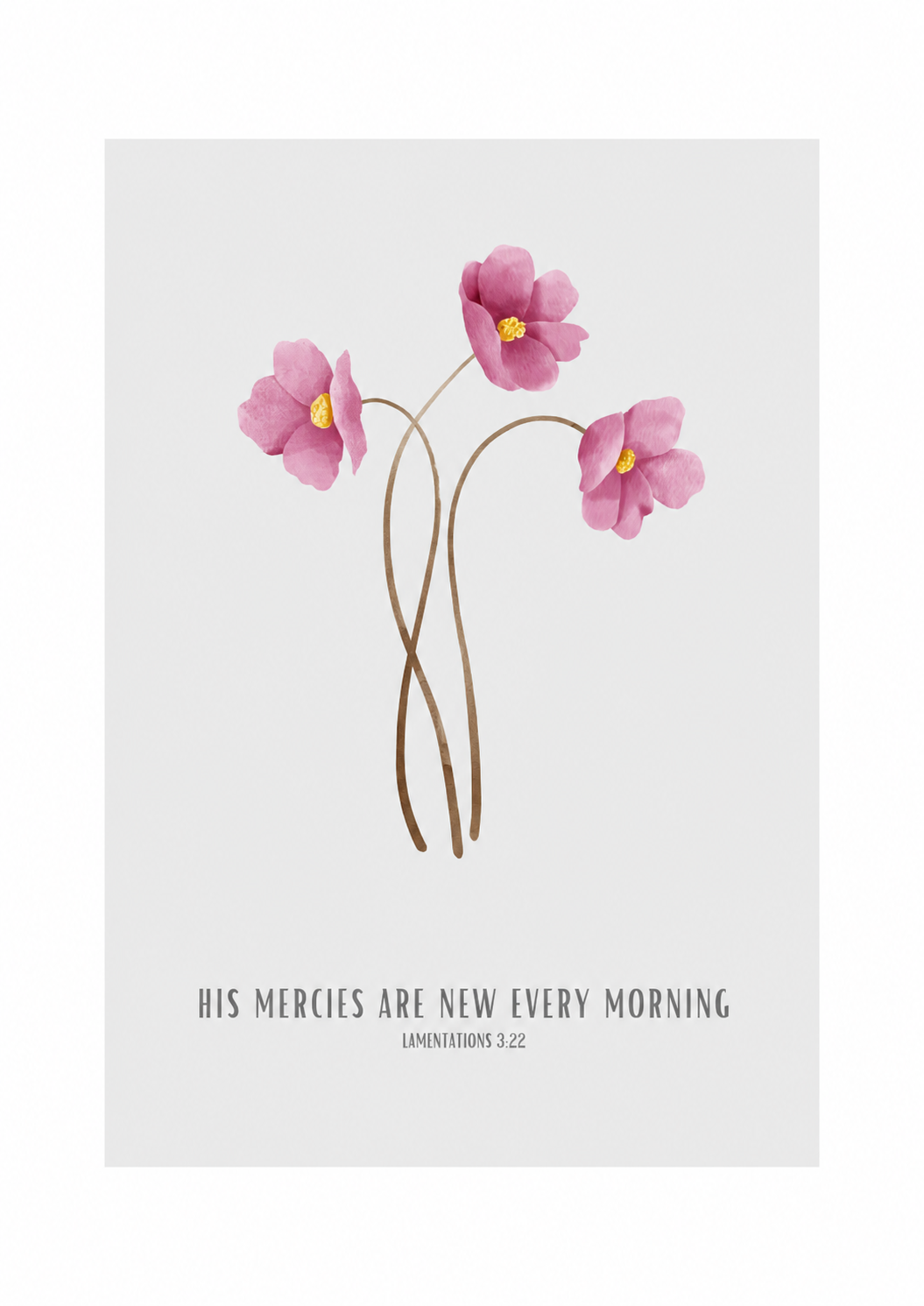 His Mercies Are New Every Morning Lamentations 3:22 | Pink Floral Scripture Print | Faith Home Decor