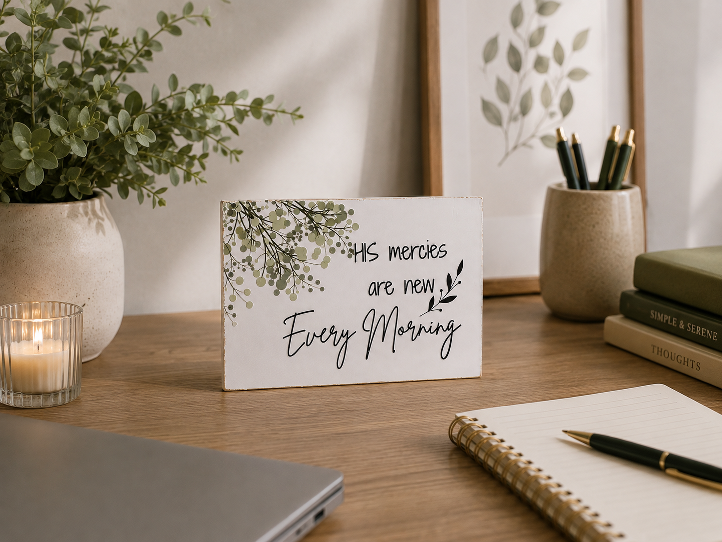 His Mercies Are New Every Morning Scripture Block | Christian Home Decor | Faith Decor