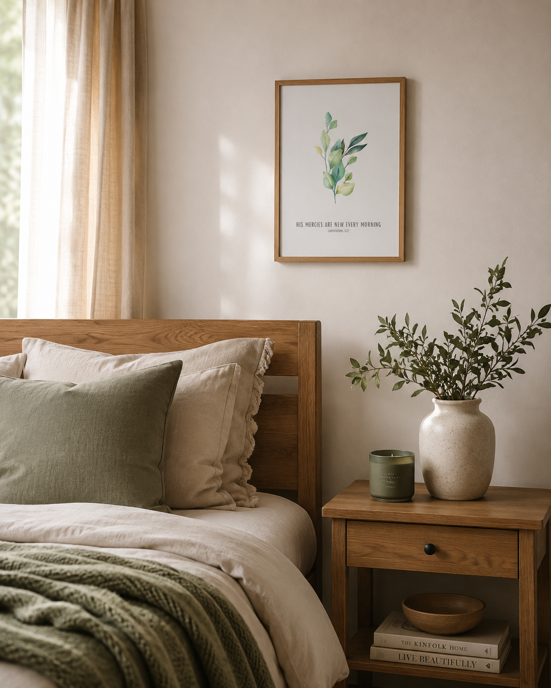 His Mercies Are New Every Morning Lamentations 3:23 | Green Botanical Scripture Print | Faith Home Decor