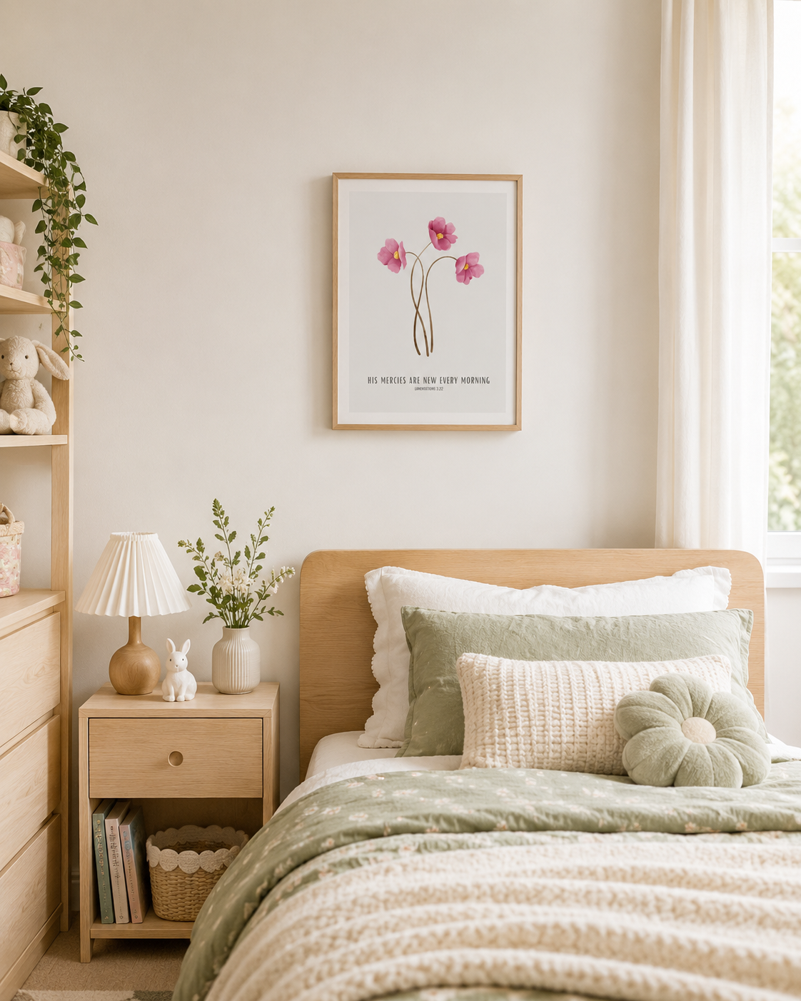 His Mercies Are New Every Morning Lamentations 3:22 | Pink Floral Scripture Print | Faith Home Decor
