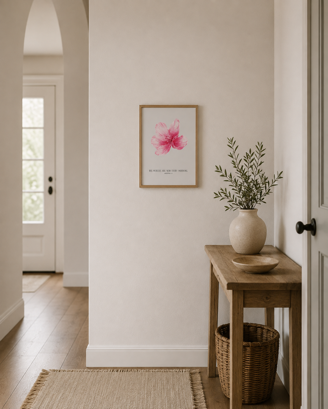 His Mercies Are New Every Morning Lamentations 3:22 | Pink Blossom Scripture Print | Faith Home Decor