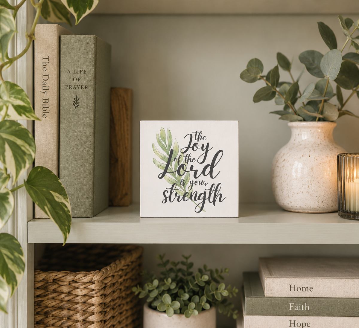 The Joy Of The Lord is Your Strength Scripture Block | Christian Home Decor | Faith Filled Home