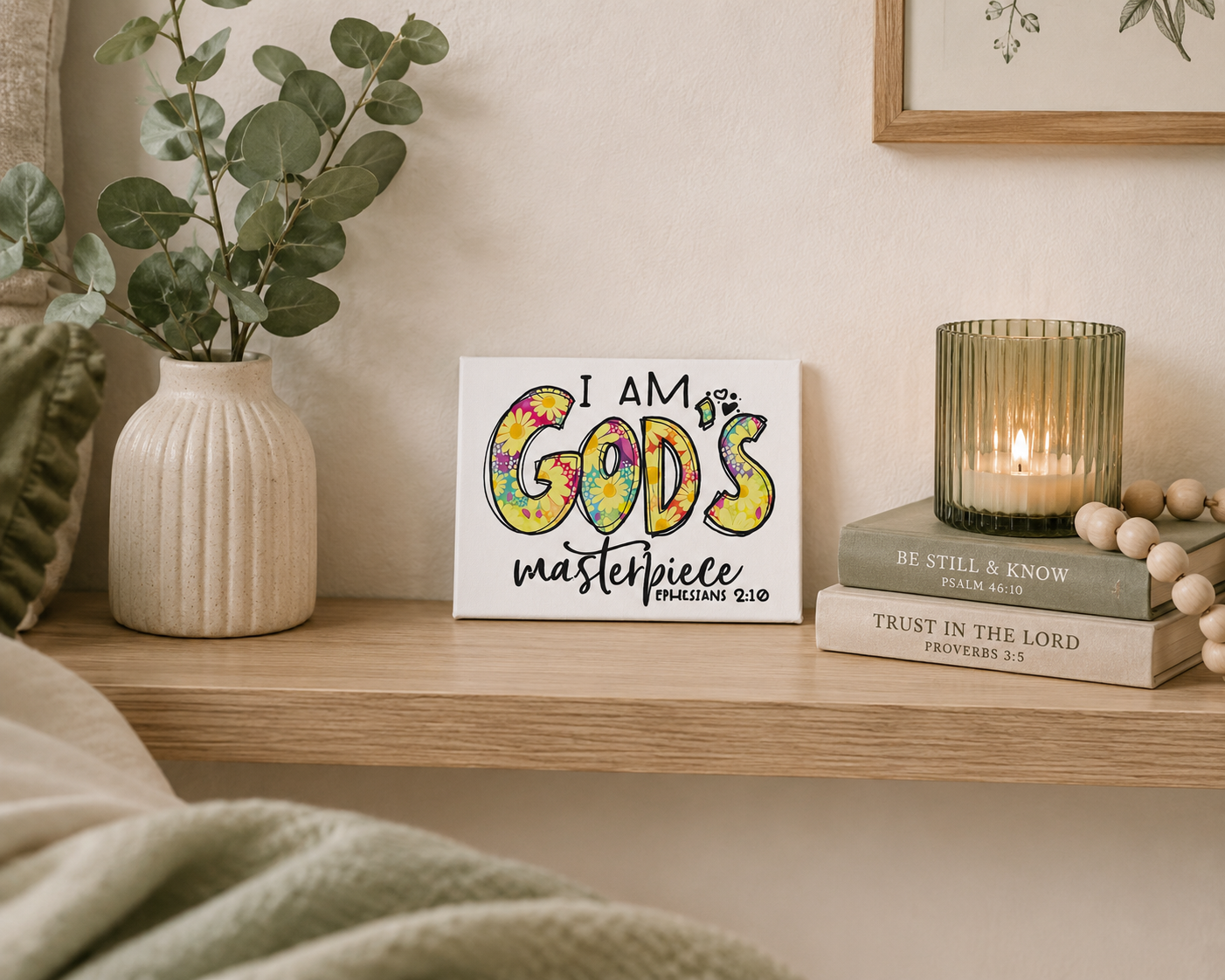 I Am God's Masterpiece Canvas | Ephesians 2:10 Christian Wall Art | Faith Decor