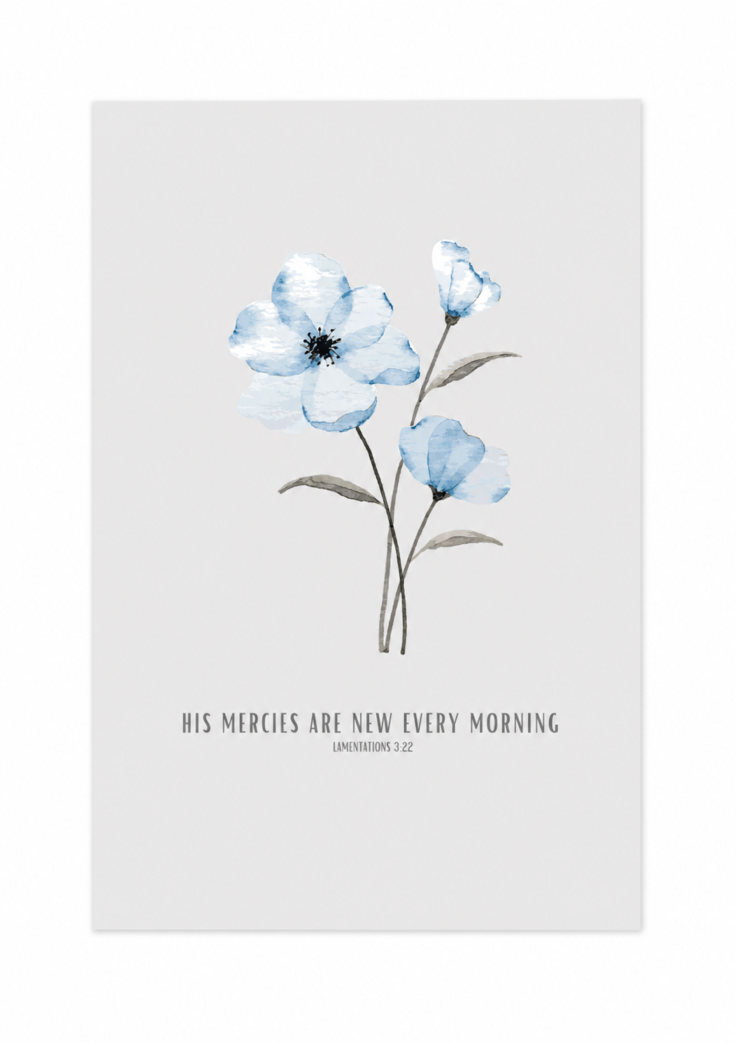 His Mercies Are New Every Morning Lamentations 3:22 | Blue Blossom Scripture Print | Faith Home Decor