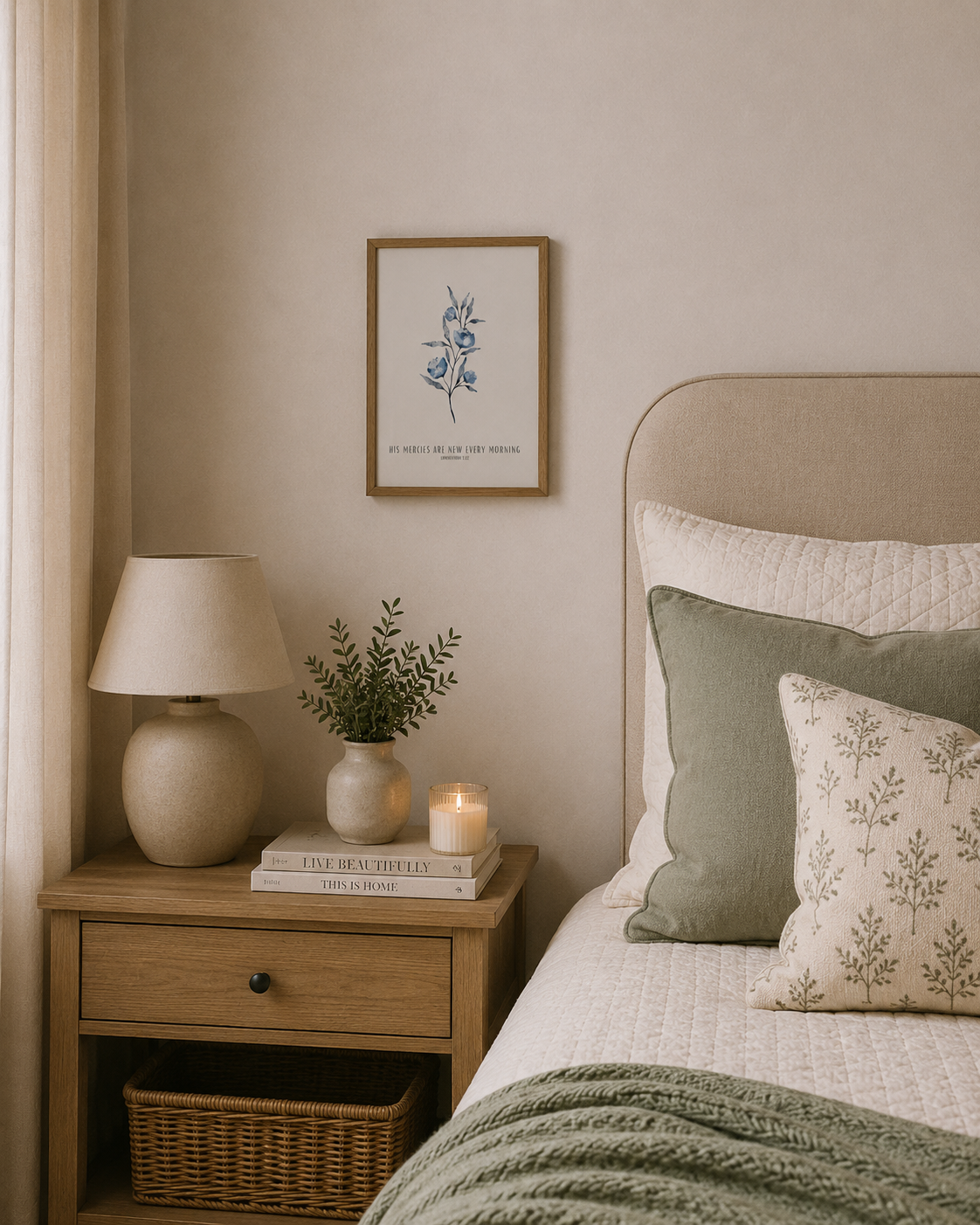 His Mercies Are New Every Morning Lamentations 3:22 | Blue Floral Scripture Print | Faith Home Decor