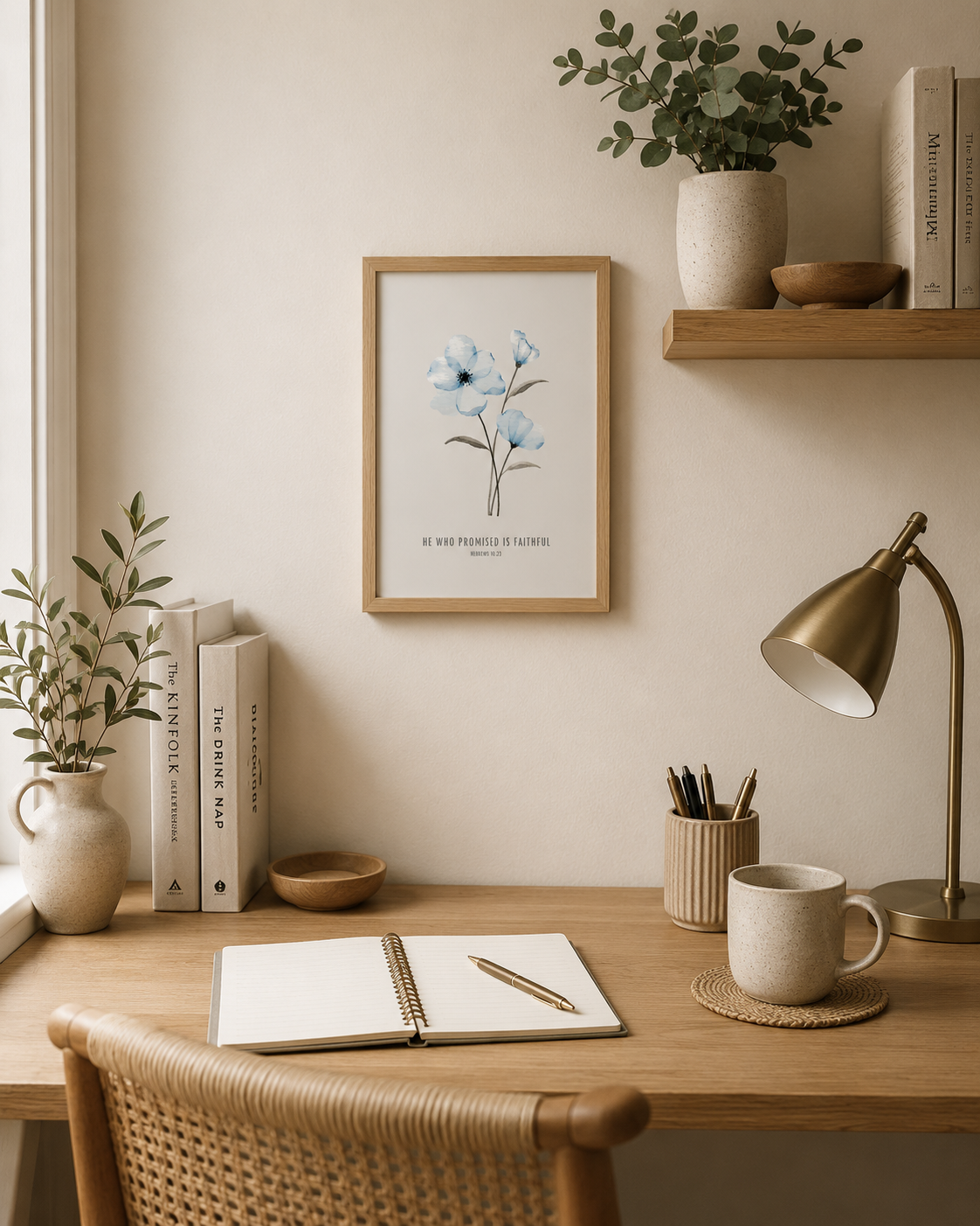 He Who Promised Is Faithful Hebrews 10:23 | Blue Blossom Scripture Print | Faith Home Decor