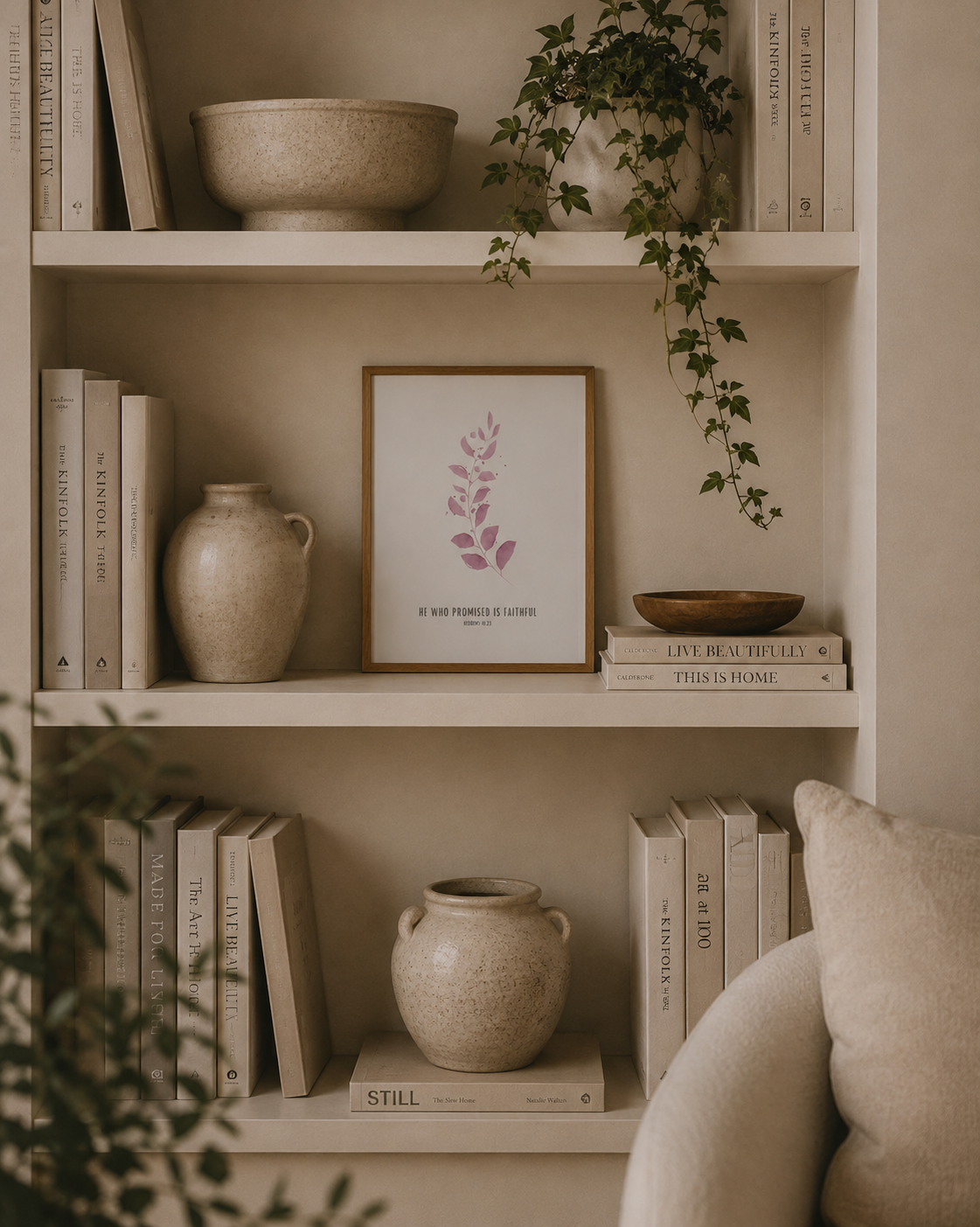 He Who Promised Is Faithful Hebrews 10:23 | Pink Botanical Scripture Print | Faith Home Decor