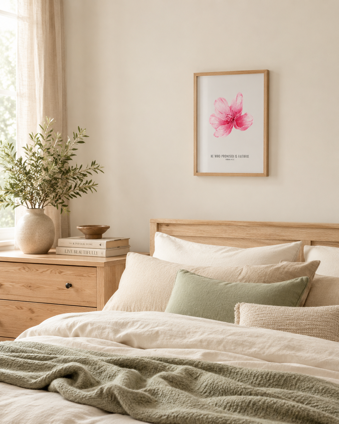 He Who Promised Is Faithful Hebrews 10:23 | Pink Blossom Scripture Print |Faith Home Decor
