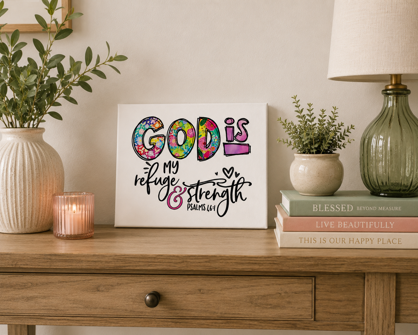 God Is My Refuge and Strength Canvas | Christian Wall Art | Faith Decor